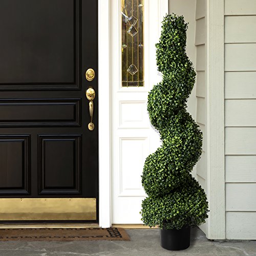 Artificial Boxwood Spiral Tree With Realistic Leaves, Beautiful Faux Plant For Indoor-Outdoor Home Décor-50-Inch Topiary With Planter By Pure Garden #TOP1