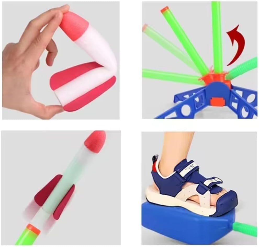 Image of Rocket Launcher, 3 Soft Foam Rockets, Outdoor and Garden Games, Stomp Air Rocket Launcher with LED Lights Gift for Kids Age 3 Years and Up