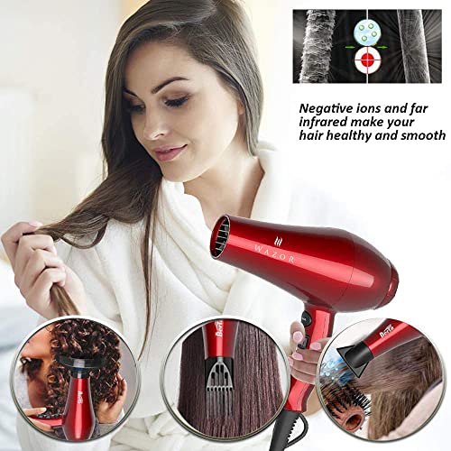 Wazor Infrared Lightweight Hair Dryer With Diffuser 1875W Ceramic Blow Dryer Dc Motor Powerful Quiet Hair Blow Dryer With Nozzle, Negative Ionic Hairdryer With Comb,Low Nosie #TOP3