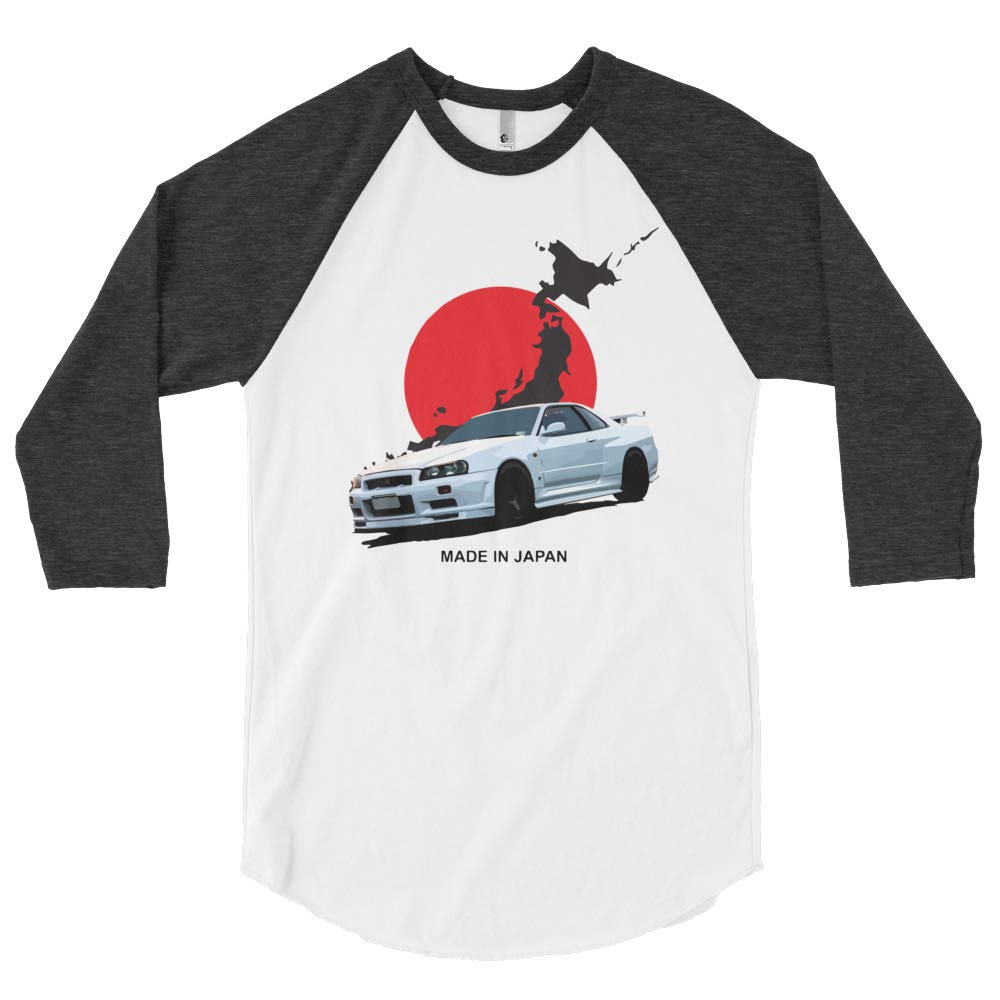Skyline R34 GTR Koszulka raglanowa z rękawem 3/4 biały/wrzosowy
