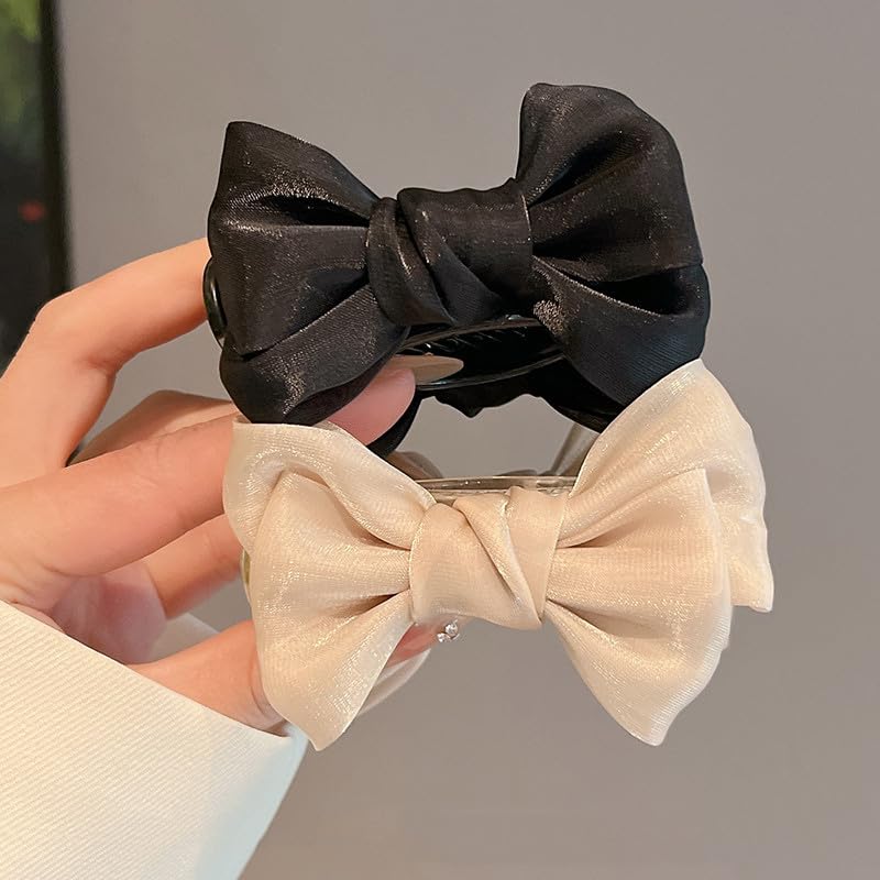 2 Pcs Pinzas de Pelo Retro con Moño, Negro y Blanco miniatura 6