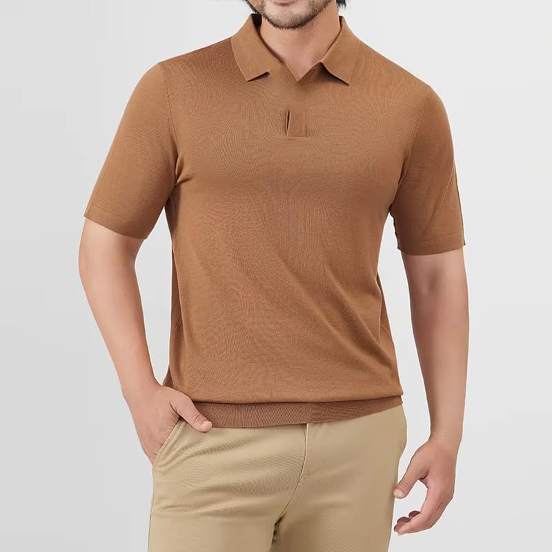 Mens Knit Polo Shirts Short Sleeve Classic Fit Shirts Casual Goft Collared Textured T Shirt