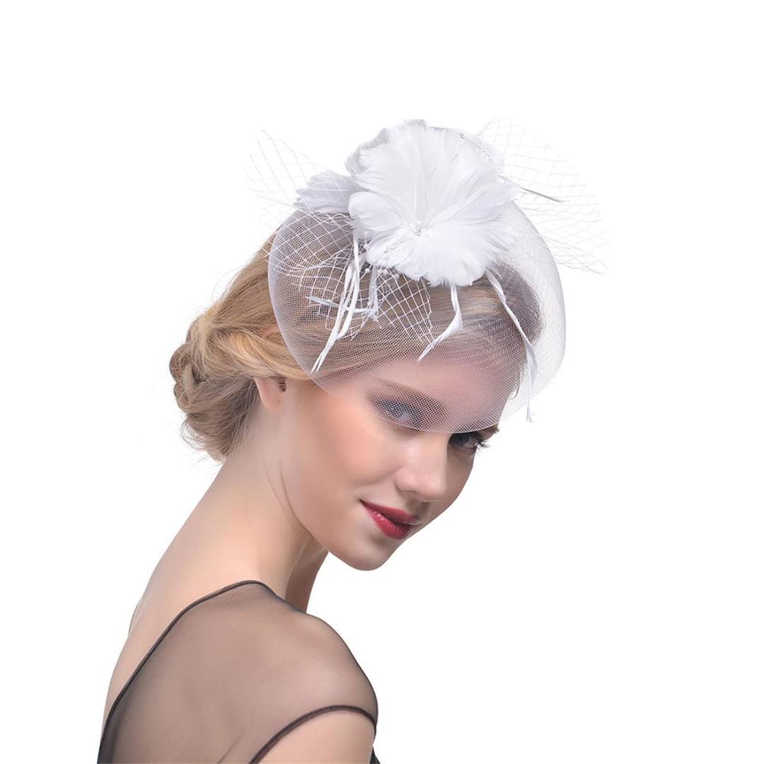 FBHappiness Fascinator Feather Headdress Yarn Hat Headband Bridal Headwear Hat Cocktail Tea Party Headwear ，Cocktail Hats