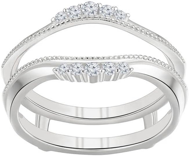 White Diamond Milgrain Enhancer Guard For Women, 14k Gold Finish April Birthstone White Diamond Wrap Ring, Engagement Ring