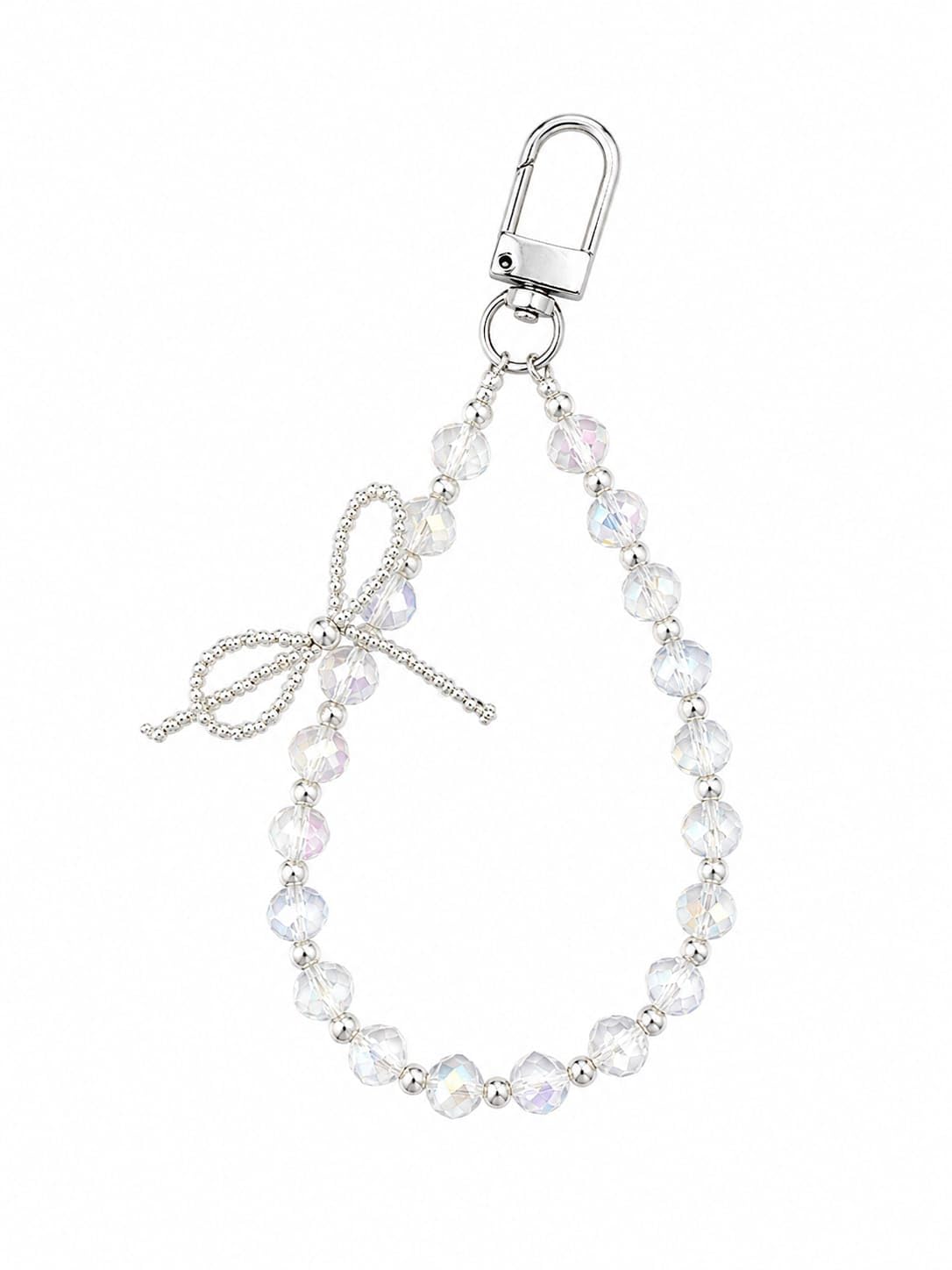 Crystal Beaded Phone Charm Wrist Strap with Bow for Smartphones | Silver Bow Accent, Universal Compatibility, Free Tether Tab, Wrist Loop Design, Aesthetic Style-image-14