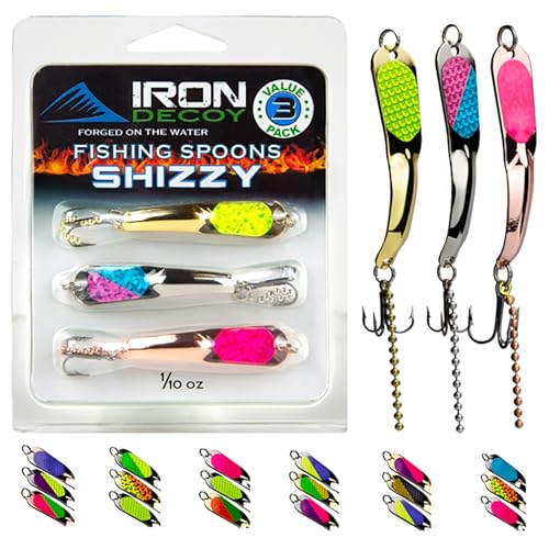 IRON DECOY Spoon Fishing Lures, 3 Pack Fishing Lures Kit, Casting, Trolling, Jigging, Ice, Lake, River, Stream, Freshwater, Trout, Bass, Walleye, Salmon, Crappie, Pike, Trout, 3-Pack