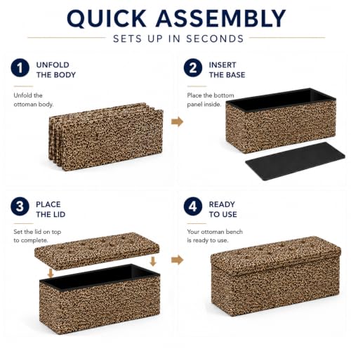 Image of ALASDO 43 Inch Folding Storage Ottoman Bench with Hidden Storage, PU Leather Ottoman Foot Rest Stool, End of Bed Bench for Bedroom, Living Room, Entryway and Closet, Leopard Print