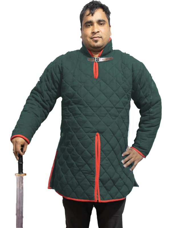 THE MEDIEVALS Rennaissance Costumes Padded Armor Dress for Cosplay Quilted Gambeson Green