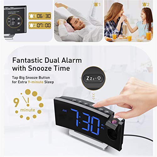 Mpow Projection Alarm Clock, Radio Digital Clock with USB Charger, 0-100% Full Range Brightness Dimmer, Dual Alarm Clock with 5 Sounds for Heavy Sleeper, Snooze - Thumbnail 6