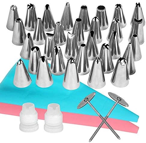 Stainless Steel Piping Cream Nozzle Set For Cake Decorating Cookies Pastry Egg Tart Cakes Cupcakes Making Silk Flower Tools For 38-piece Suit
