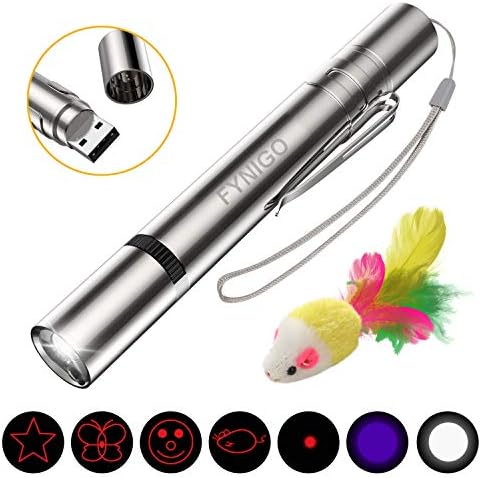 FYNIGO Cat Interactive Toys Wand,USB Rechargeable,4 in 1 Function,Pet Training Tool for Exercise with a Toy Mouse