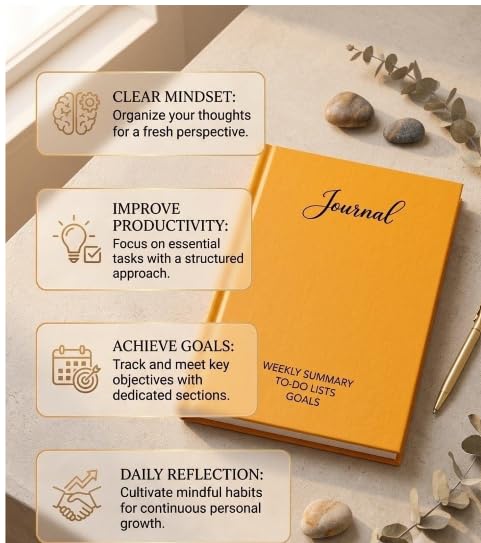 Image of Unruled Premium Hardcover Journal Notebook | Weekly Summary, To-Do Lists & Goal Planner | Undated Productivity Journal | A5 Size, Smooth Writing Pages | 100gsm Thick Paper, 80 Sheets /160 Pages Per Book | Elegant Notebook for Work, Study & Personal Planning (ORANGE, Unruled)