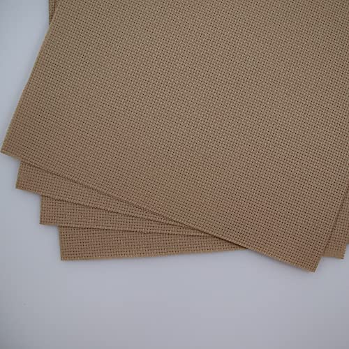 Image of KCS 4 pc of 12 inch x 18 inch 14CT Counted Cotton Aida Cloth Cross Stitch Fabric (Khaki)