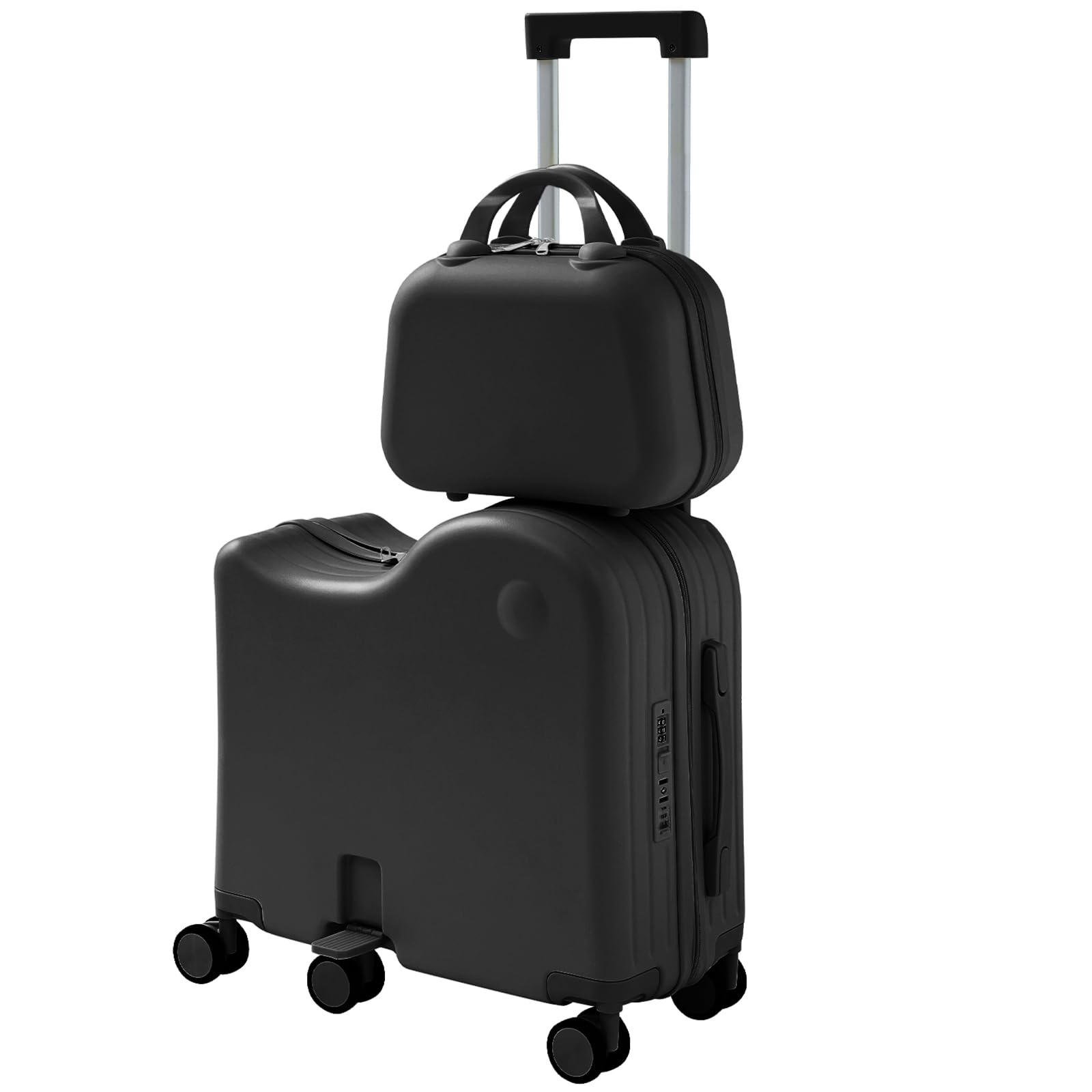 muhub 6-Wheel Ride On Luggage with Portable Bag, Foldable Footrest, Carry On Suitcase with Adjustable Handle, TSA Lock, Type-C& USB Interface,Hidden