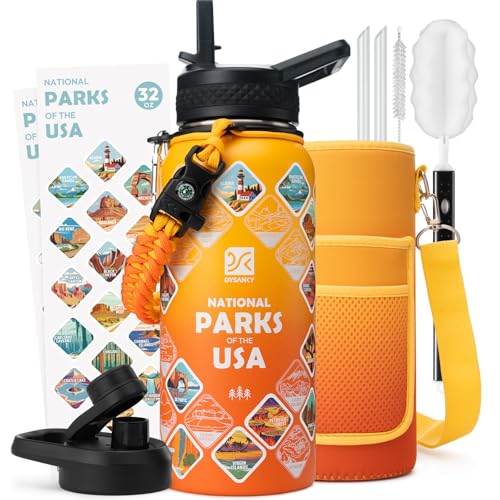 32 oz Insulated Water Bottle | Thickened Stainless Steel Vacuum Metal | Portable Sports Water Jug for Gym and Hiking with Straw, Carrier Bag, Handle Strap | BPA-Free 32 oz