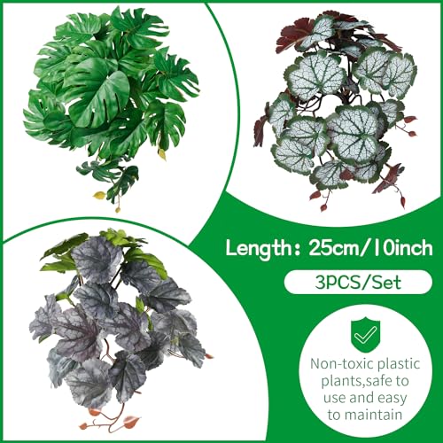 Image of 3 PCS Reptile Plants Artificial Hanging Plants with Suction Cup Pets Habitat Climbing Decorations Amphibian Terrarium Fake Plants