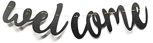 Welcome Black Glitter Vintage Party Banner Wedding Birthday Bunting House Home Classroom Decorations Garland Photo Props Back to School Party Supplies