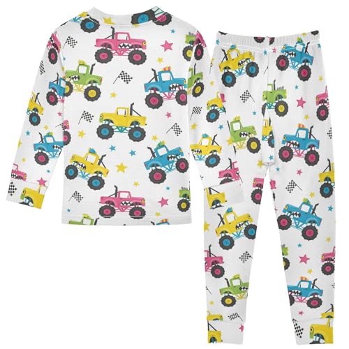 Pajama Sets Long Sleeve Monster Trucks Star Flags Soft Comfy Sleepwear 2 Piece PJS 3-8T3