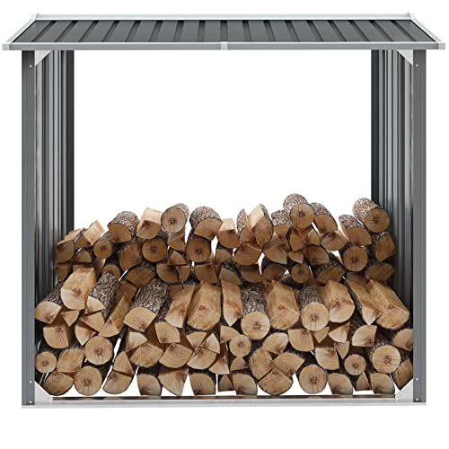 Gecheer Garden Log Storage Shed Galvanized Steel 67.7"x35.8"x60.6" Gray Strong and Practical Gecheer Garden Log Storage Shed Galvanized Steel 67.7"x35.8"x60.6" Gray Strong and Practical