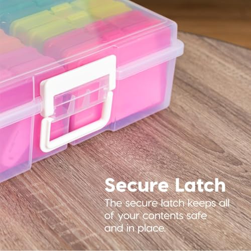 Image of IRIS USA 4 inch x 6 inch |Made in USA| 2-Pack Photo Organizers and Picture Storage Box with Handle, 16 Inner Cases /Containers for Tasks, Stickers, Ephemera, & Flashcards - Clear /Multi-Color