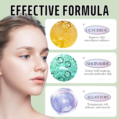 Green Colour Corrector Make up Primer, Anti Redness Primer Makeup with SPF50+, Durable UV Resistance Face Primer with Nicotinamide, Hydrating Isolation Lotion, Concealer & Brighten Skin Tone - Image 8