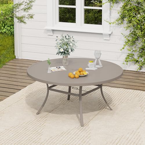 Image of VICLLAX 53 inch Round Patio Table, Outdoor Dining Table for 8 with Umbrella Hole for Garden Lawn Deck Backyard, Sandshell