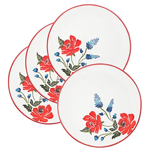 Lashuma Lot de 4 assiettes en céramique multicolores Motif coquelicot Grand plat rond Ø 25 cm