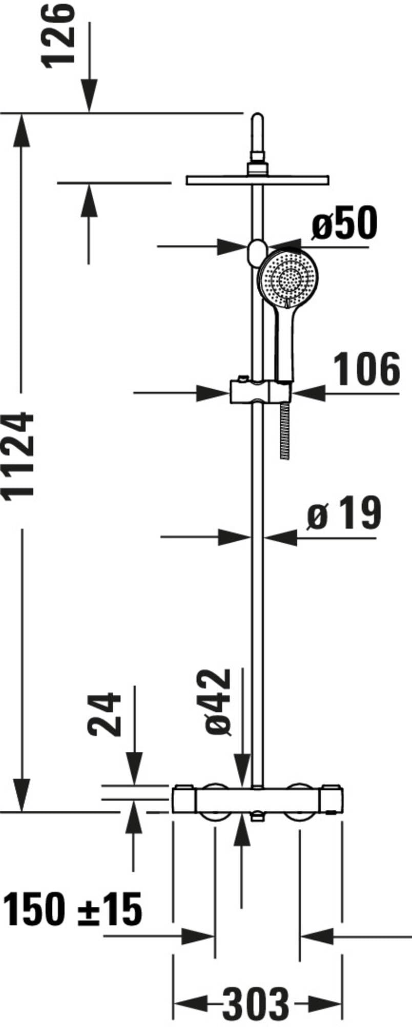 Duravit System prysznicowy, oszczędzający wodę system prysznicowy, głowica prysznicowa z 3 rodzajami strumienia (Rain, Intense Rain, Soft Rain), głowica prysznicowa regulowana pod kątem, zestaw