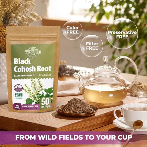 Image of 50 bags Black Cohosh Tea Black Cohosh Root Herbal Tea (Actaea racemosa) - 50 Count 2 g Tea Bags Herb Tea Cohosh