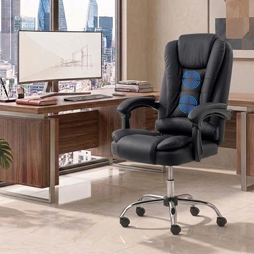 Image of Italia Premium Leatherette Office Chair for Work | Boss Chair, Ergonomic Executive, Luxurious Cushioned Arms & Seat, 2 Point Back Massager, Heavy Duty Metal Base (Black)