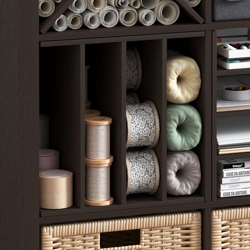 Image of Furinno Cubicle 3-Shelf Cube Insert, Cube Organizer, Black Oak | 12.9W x 12.9H, Vertical /Horizontal Shelf Accessory, Fits into Furinno Triple Thick Cubes, Ikea Kallax, for Organization