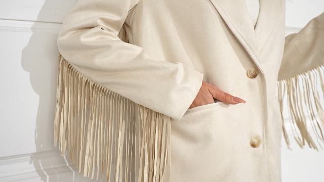 Cicy Bell Womens Faux Suede Fringe Jacket Casual Blazer Button