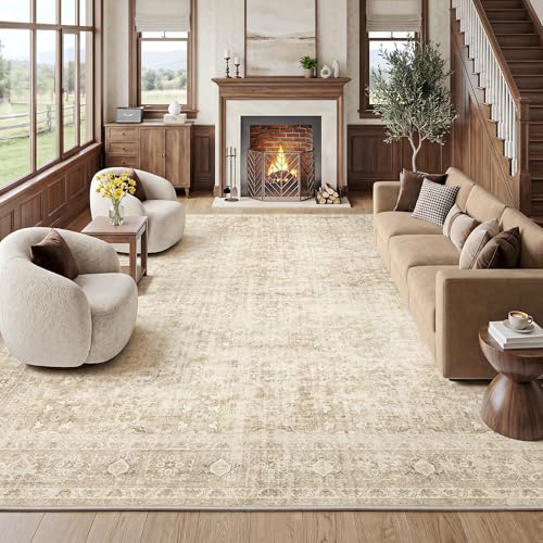 Tapete beige vintage 8x10 lavable antideslizante