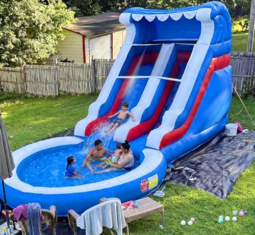 24FT(L) Commercial Grade Water Slide for Kids Adults, (Heavy Duty Full PVC) (Big Airtight Water Pool), (1100w UL Blower), Inflatable Waterslide for Backyard, Ocean Outdoor Slide Park, 24x13x12ft