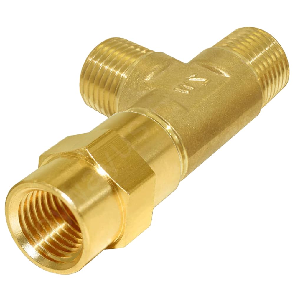 Joywayus 1/2 Inch NPT Brass Pipe Fitting Barstock Tee 3 Way 1/2" NPT Male x 1/2" NPT Male x 1/2" NPT Female Hose Fitting