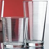 Set of 16 Heavy Base Ribbed Durable Drinking Glasses Includes 8 Cooler Glasses (17oz) and 8 Rocks Glasses (13oz), - Clear Glass Cups - Elegant Glassware Set