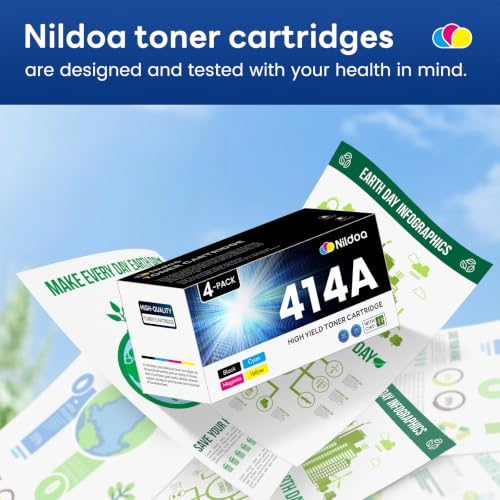 Image of 414A Toner Cartridges 4 Pack with Chip Replacement for HP 414A W2020A W2021A W2022A W2023A Color Enterprise M455dn MFP M480f; Color Pro M454dn MFP M479fdw Printer Black Cyan Yellow Magenta