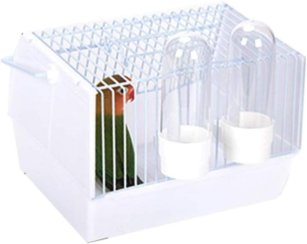 CLQ Portador de pájaros Jaula de Viaje Jaula de pájaros de Hierro para periquitos Pinzones Agapornis Jaula de Viaje portátil para pájaros pequeños con Dos comederos-White