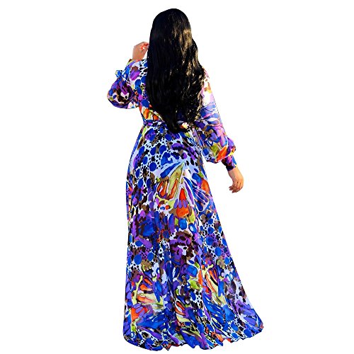 Image of Nuofengkudu Womens Chiffon Deep V-Neck Maxi Dress Summer Boho Dresses(S-5XL)