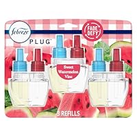Febreze Plug In Air Freshener, Odor-Fighting Scented Oil Refill, Air Fresheners for Home and Bathroom and Kitchen, Long Lasting for Strong Odors, Sweet Watermelon Vine Scent, 0.87oz Refill, 3 Count