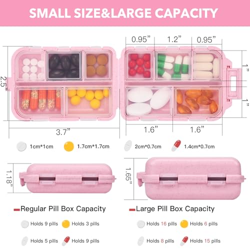 Image of Large Travel Pill Organizer with 189 Medicine Labels, 10 Compartments Portable Small Pill Case Daily Medicine Storage Container for Purse, Car, Airplane and Vacation Trave 3 Pack
