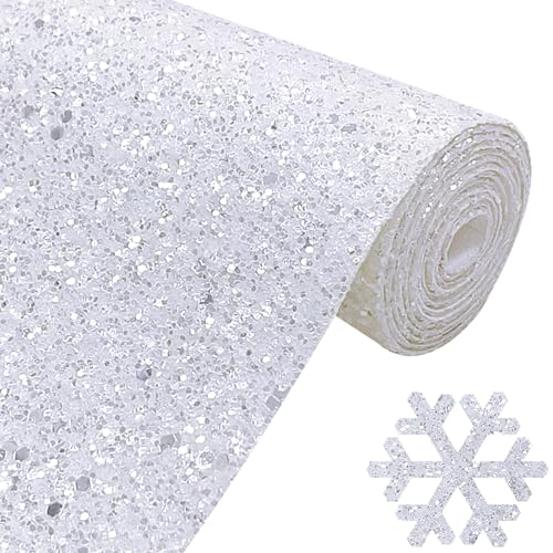 Image of Sparkly Pearl White Chunky Glitter Faux Leather Roll, Shiny Solid Color Winter Fabric Material for Bows Crafts Earrings, 12 x 52 inch (17015#8)