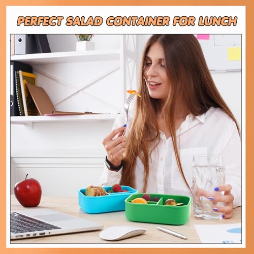 Image of Layhit 4 Pcs Silicone Bento Box for Adults, 27 oz Bento Lunch Container Reusable Food Container for Women Men, Leak Proof Microwave Dishwasher Freezer Safe (3 Compartments,Bright Colors)