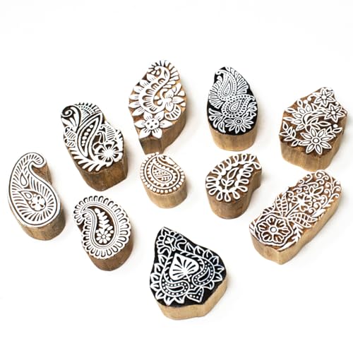 Hashcart Wooden Indian Traditional Design Printing Stamps/Blocks for Printing Saree Border/Dresses/Craft Card Making/Scrapbook/Clay Pottery (Set of 10) (B0CW657TX4) Amazon Price History, Amazon Price Tracker