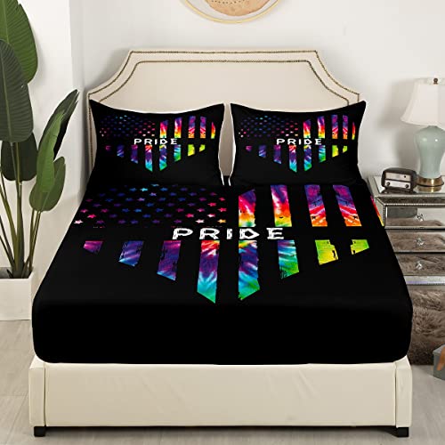 Erosebridal American Flag Sheet Set,Rainbow Tie Dye Bedding Set Full For Kids Boys Girls,Usa Flag Bed Sheets,Tie Dye Colorful Stars And Stripes Fitted Sheet,Soft Breathable Flat Sheet For Bedroom #TOP3