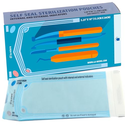 LA MIERE Bolsas de autoesterilização 200p 5,25' x 10' para consultórios odontológicos, bolsas de autoclave para ferramentas dentárias, para ferramentas de limpeza, 200 bolsas por caixa, 1 ca