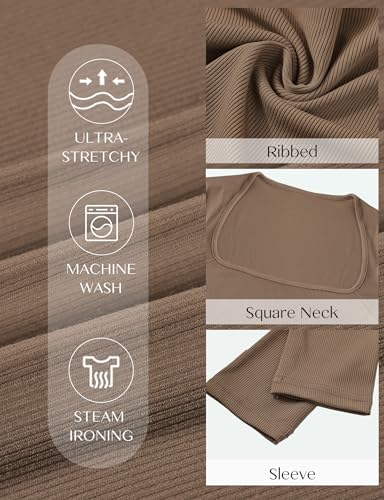 Buauty Women's Crop Tops Square Neck Shirts Long Sleeve Cropped Tshirts Fitted Tees Ribbed Basic Clothes Sexy Y2k Casual 20243