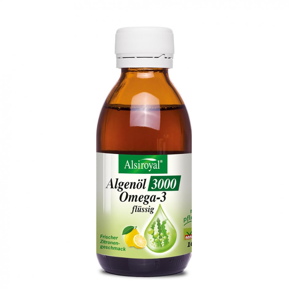 Alsiroyal Algenöl 3000 Omega-3 flüssig hochdosiert 1090mg DHA+610mg EPA 60% pflanzliches Omega-3 vegane Alternative zu Fischöl top Geschmack stark für Herz Augen Gehirn laborgeprüft