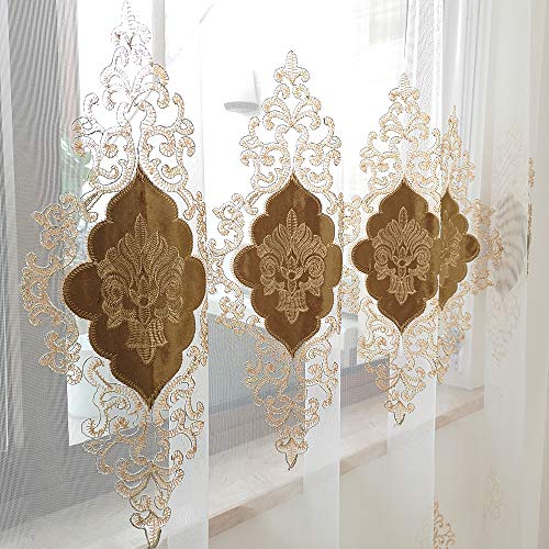 SLOW SOUL 2er Set europäischer Luxusvorhang Samt bestickter Tüll für Wohnzimmer Küche Schlafzimmer Gardine mit Stangentasche Kaffee 127 x 244 cm (B x H) Cover