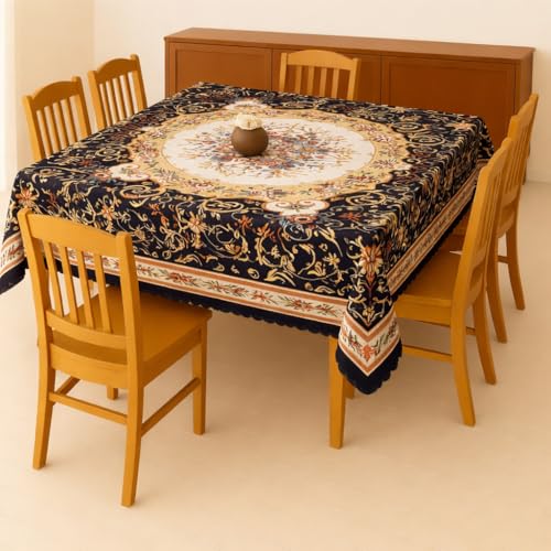 Image of Homerz Premium 6 Seater dinnig Table Heritage Series Velvety Table Cover, Vibrant Royal Designs with Border Cutwork (Regalia, 54x78 inch- 6 Seater Dining Table)